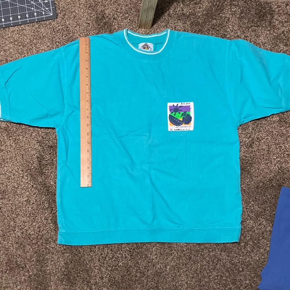 100% Cotton Turquoise BLUE Short Sleeve SHIRT from St. Maarten; Women’s 1X